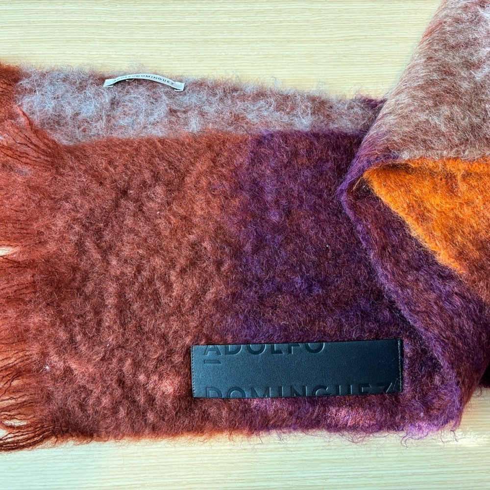 Adolfo Dominguez Vintage Mohair Scarf Fuzzy Red and Purple - Picture 1 of 4